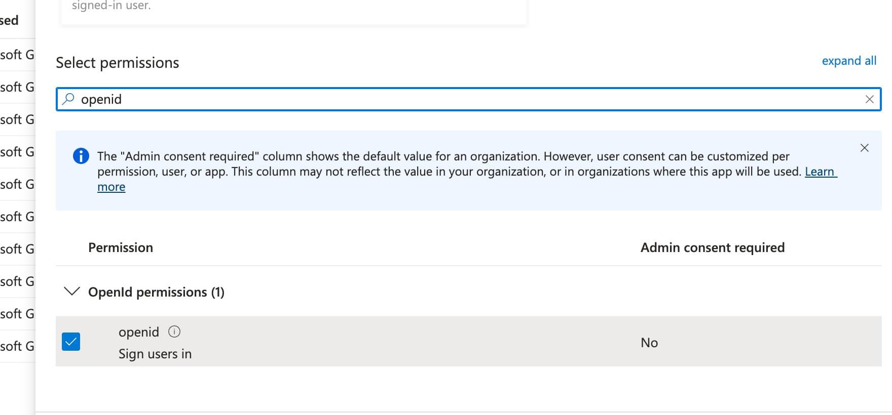 Search "openid" under OpenId permissions, tick openid.